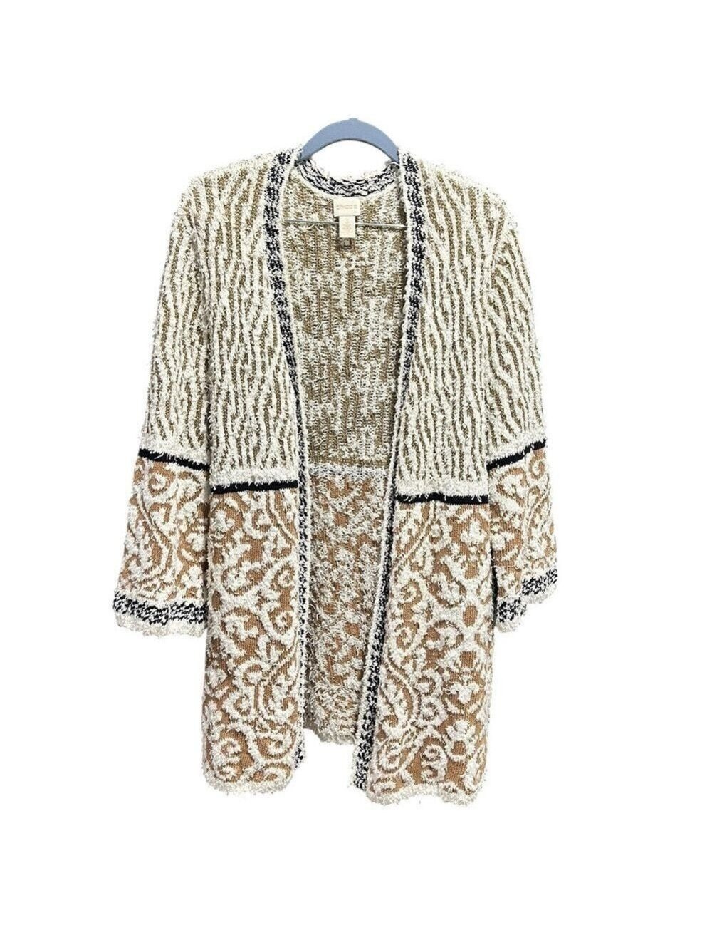 CHICOS Pattern Mix Audrey Open Front Oversized Cardigan Eyelash 3/4 Sleeves XL - Picture 5 of 8